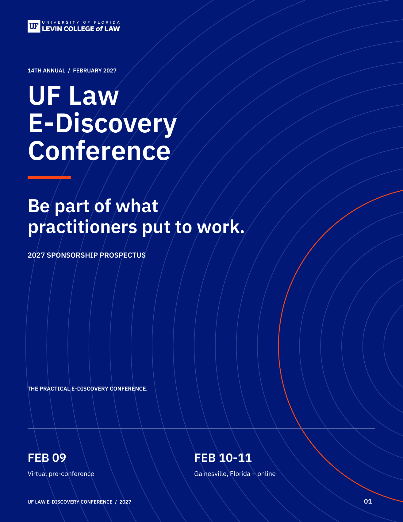 Cover of the 2027 UF Law E-Discovery Conference sponsorship prospectus